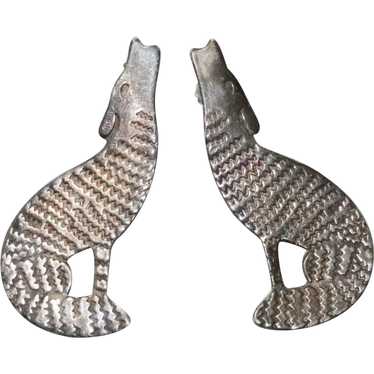 Vintage Sterling Silver Wolf Design Earrings - image 1