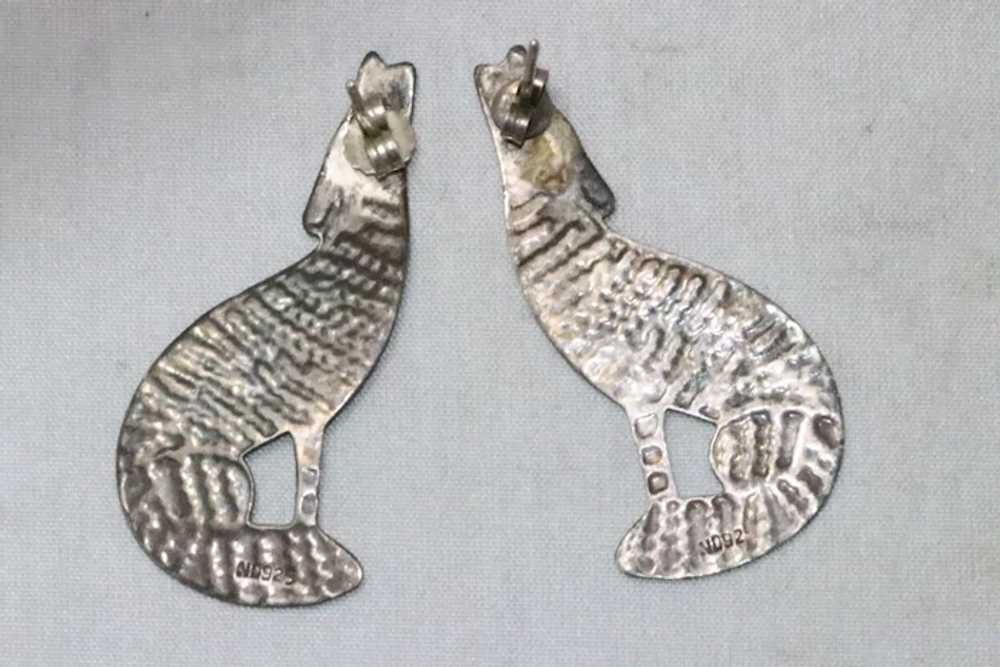 Vintage Sterling Silver Wolf Design Earrings - image 3