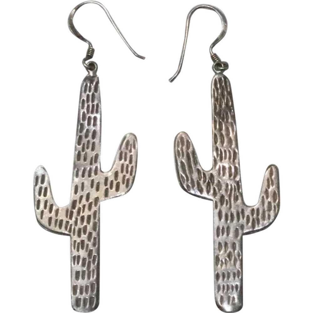 Vintage Sterling Silver Cactus Earrings - image 1