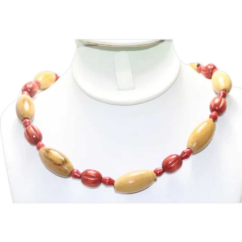 Vintage Wood Bead Necklace - image 1