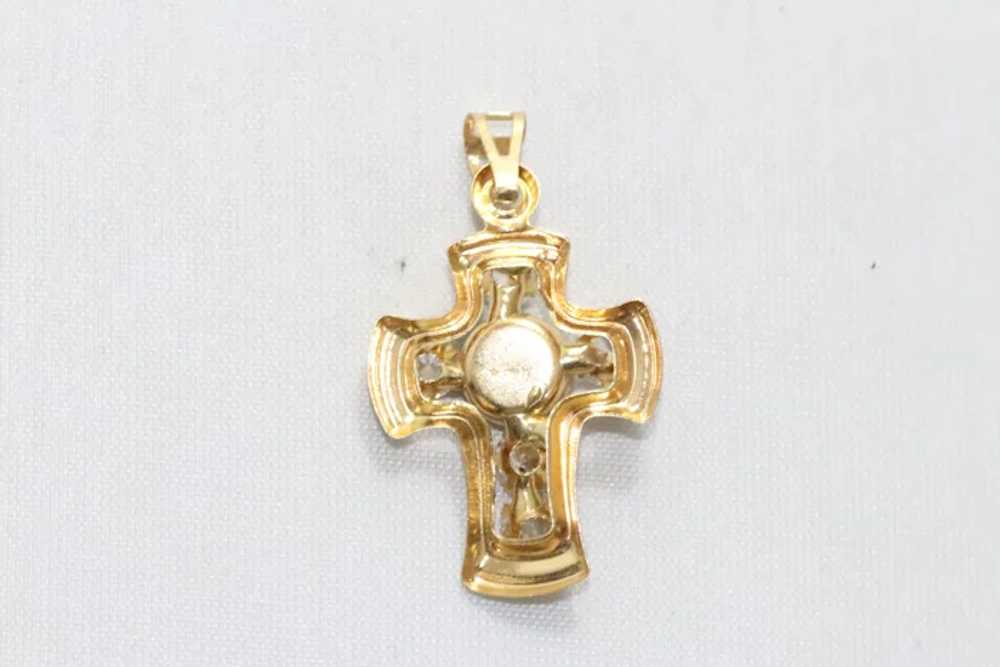 18 KT Yellow Gold Lapis Cubic Zirconia Cross Pend… - image 3