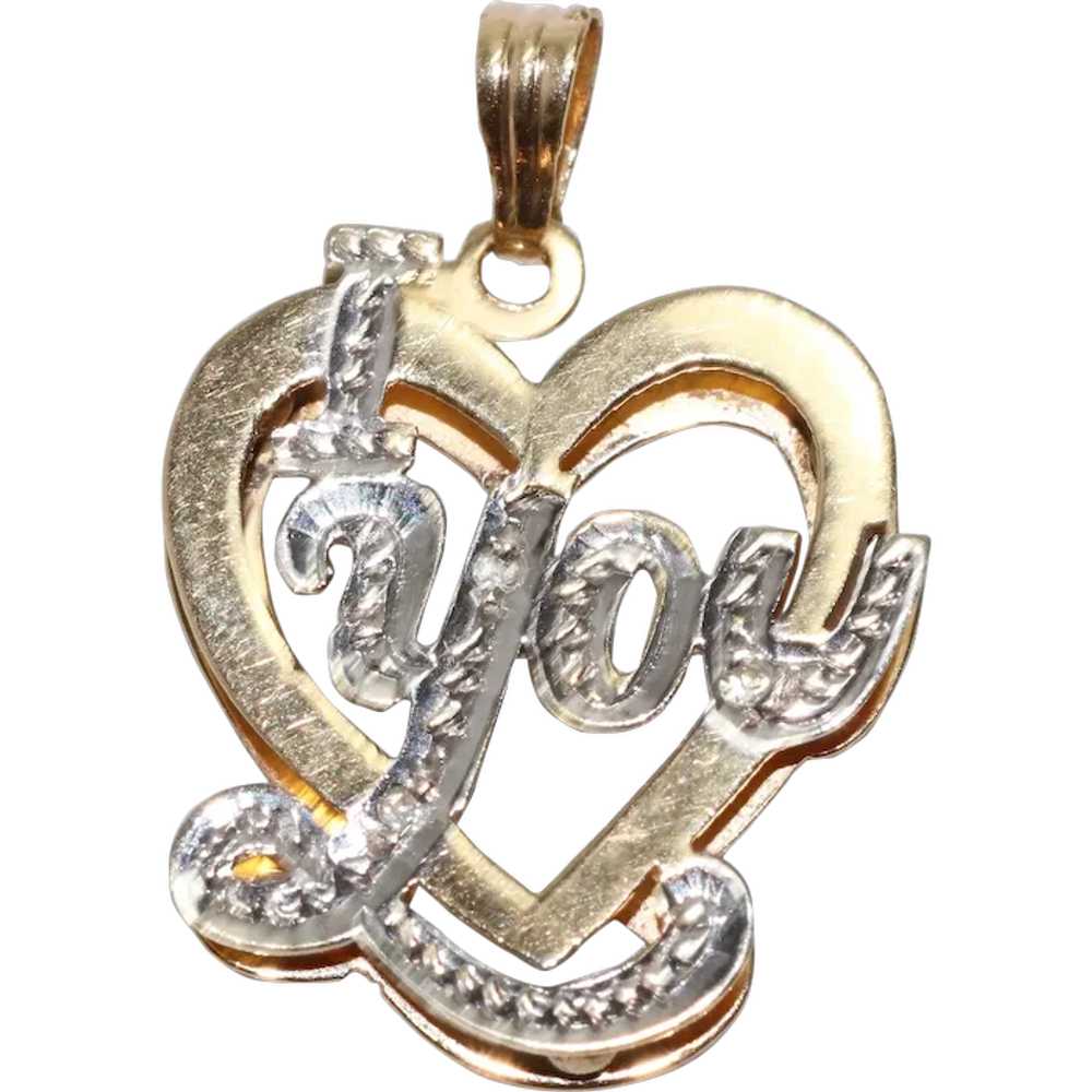 14KT Two Tone Gold I Love You Pendant - image 1