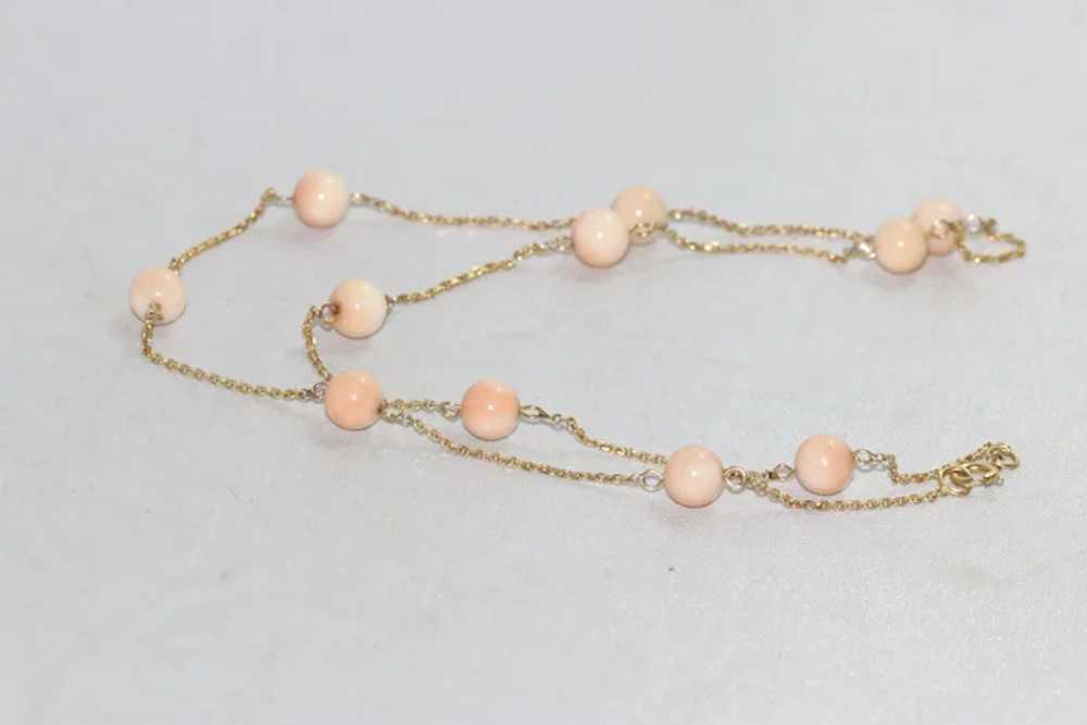 14KT Yellow Gold Light Coral Necklace - image 2