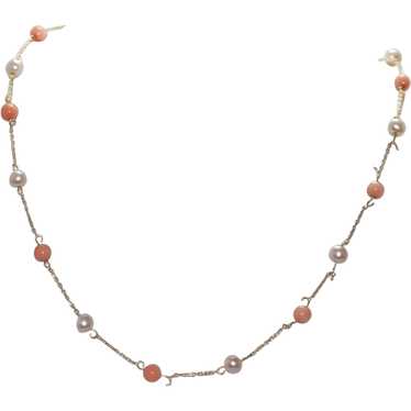 14KT Yellow Gold Coral Pearl Necklace