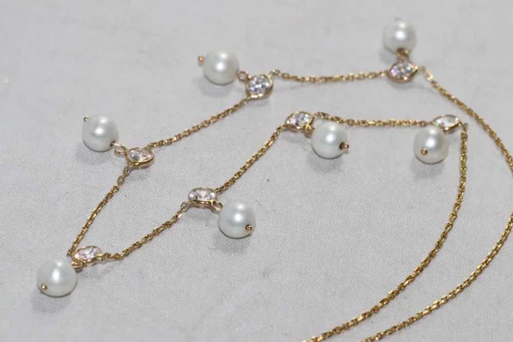 14 KT Yellow Gold White Pearls And Cubic Zirconia… - image 2