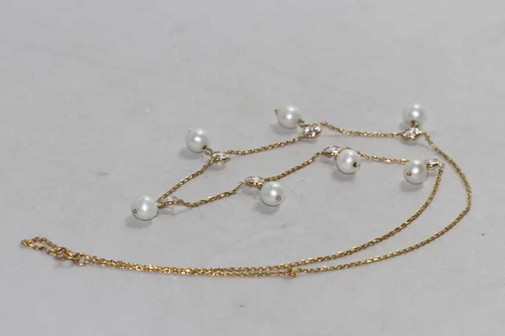 14 KT Yellow Gold White Pearls And Cubic Zirconia… - image 3