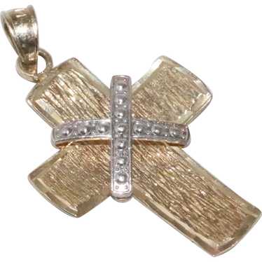 14KT Two Tone Gold Cross Pendant - image 1