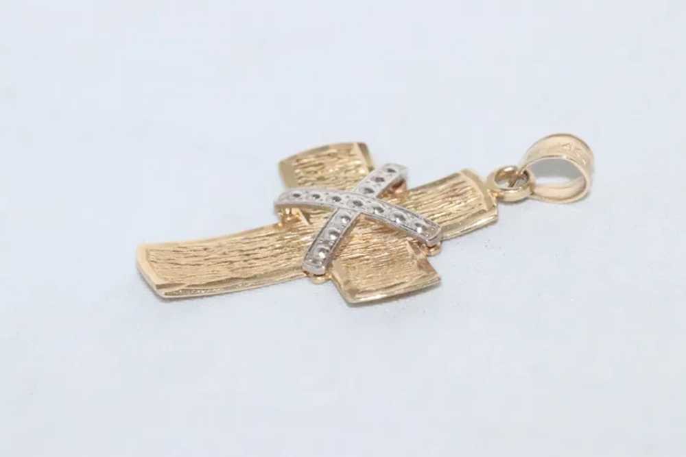 14KT Two Tone Gold Cross Pendant - image 2