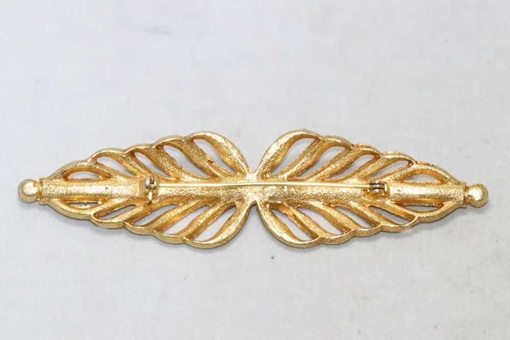 Vintage Gold Tone Double Leaf Brooch - image 2