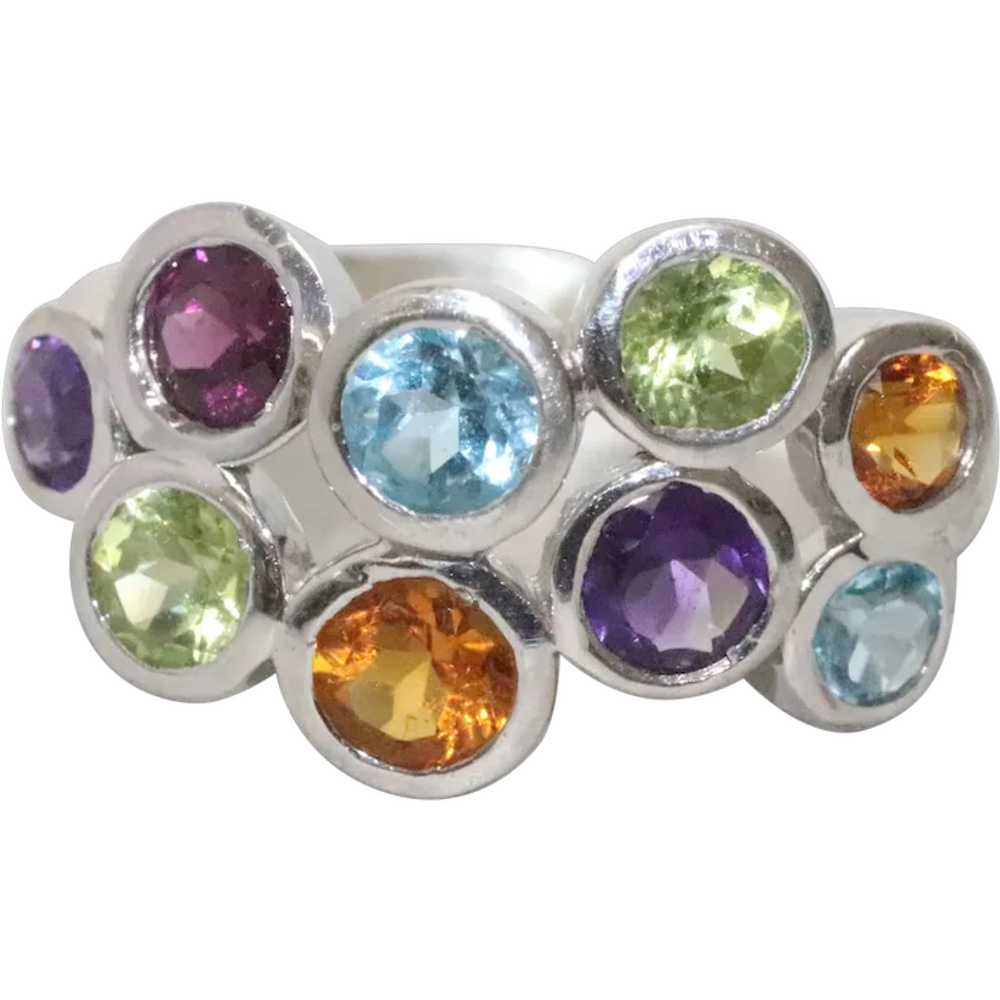 Sterling Silver Multi Colored Stone Ring - image 1