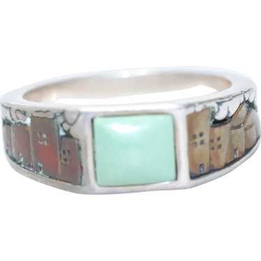 Sterling Silver Cooper Jade Cityscape Ring