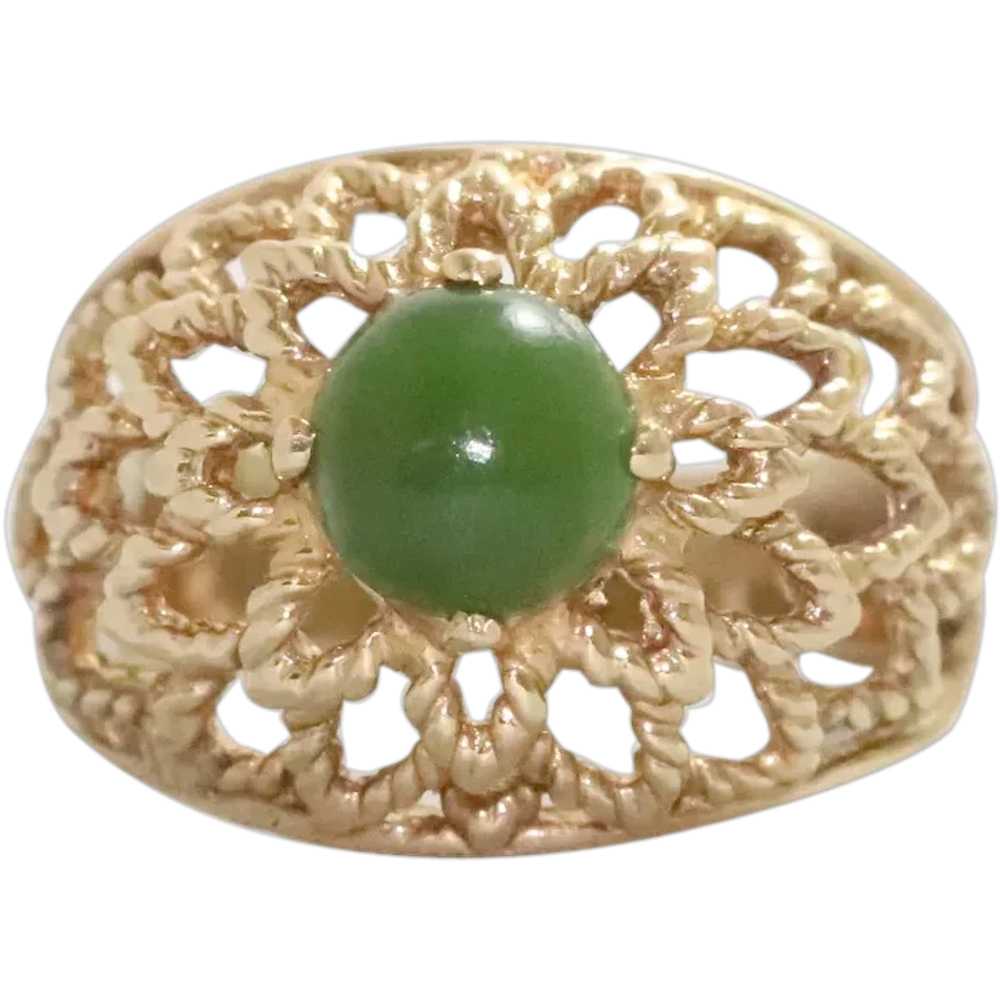 14k Gold Mesh Jade Ring - image 1