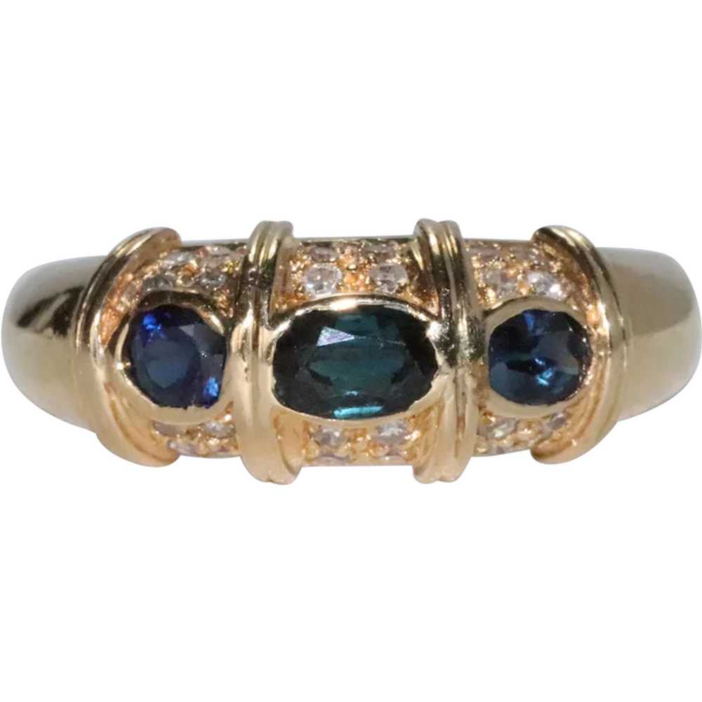 14K Yellow Gold Diamond Sapphire Ring - image 1