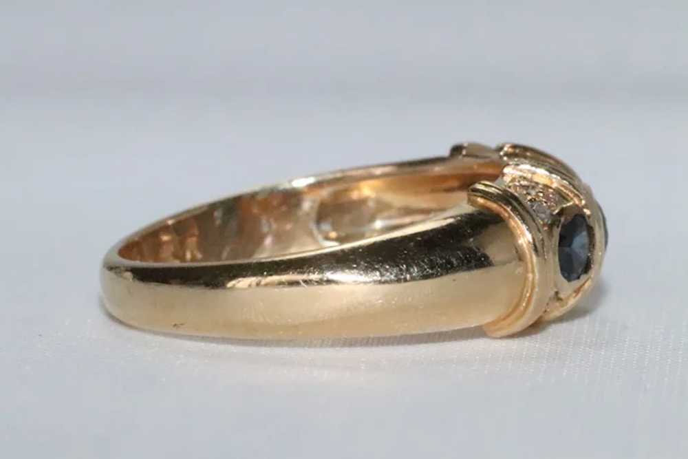 14K Yellow Gold Diamond Sapphire Ring - image 3