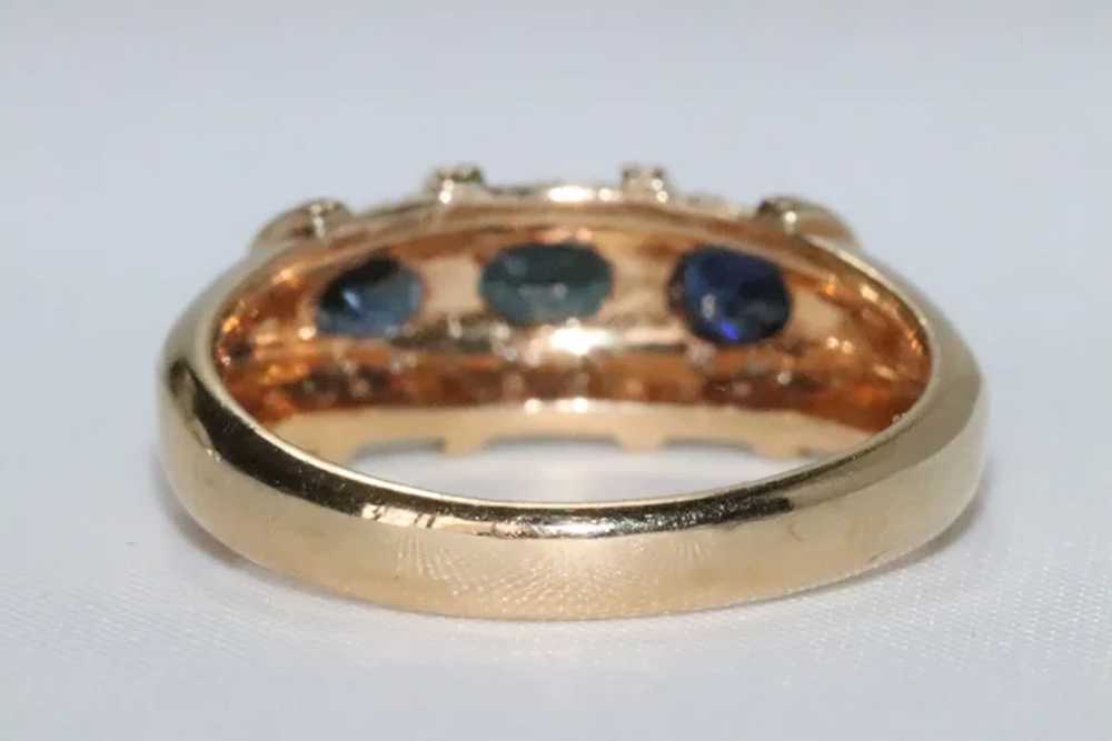 14K Yellow Gold Diamond Sapphire Ring - image 4