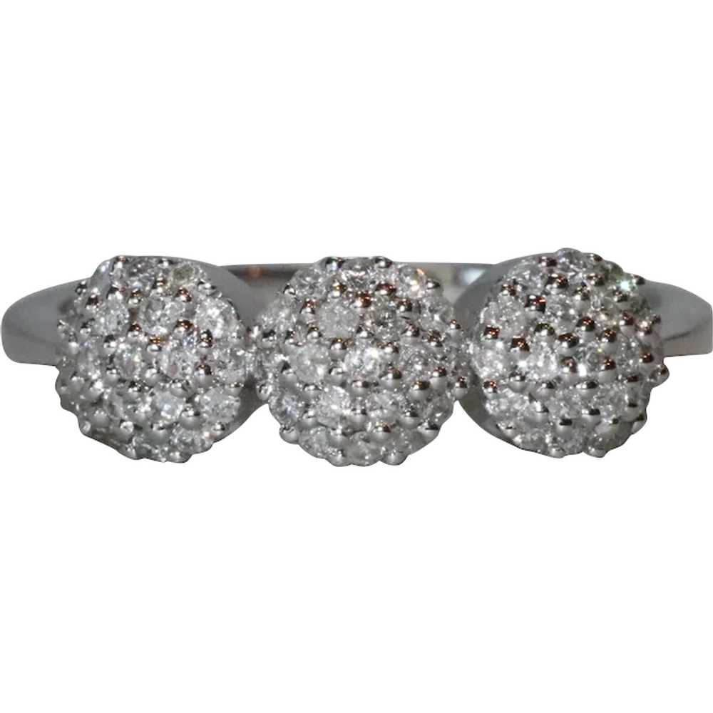 14K White Gold Pave Triple Puffed Ring - image 1