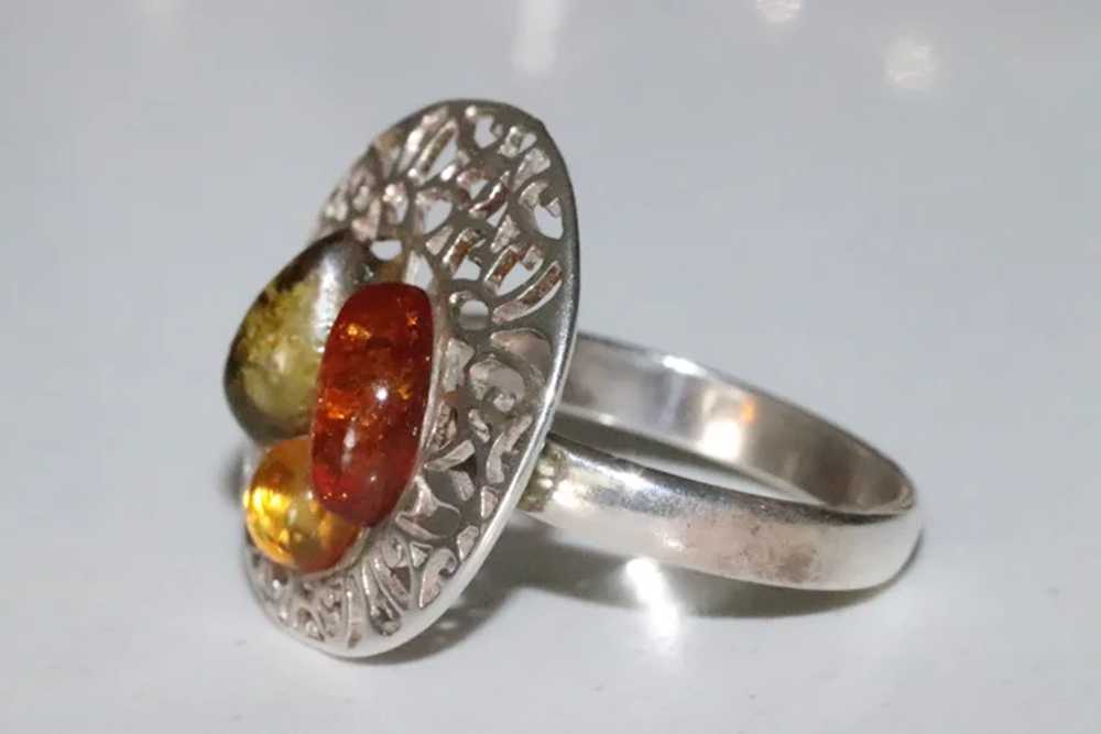 Sterling Silver Filigree Multi Colored Amber Ring - image 2
