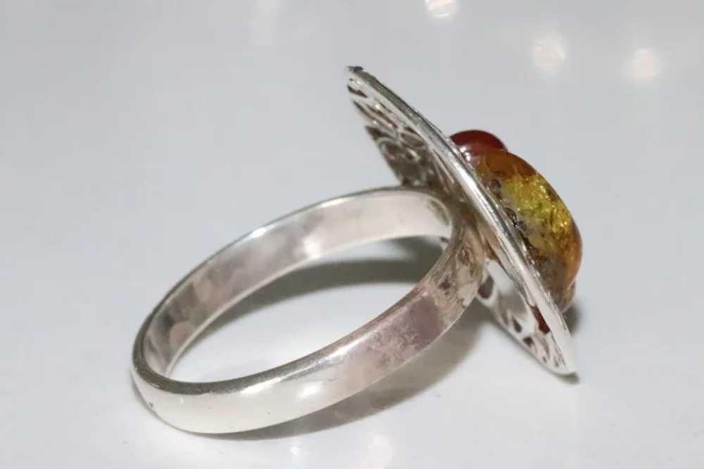 Sterling Silver Filigree Multi Colored Amber Ring - image 3