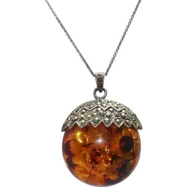 Sterling Silver Acorn Amber and Marcasite Necklace