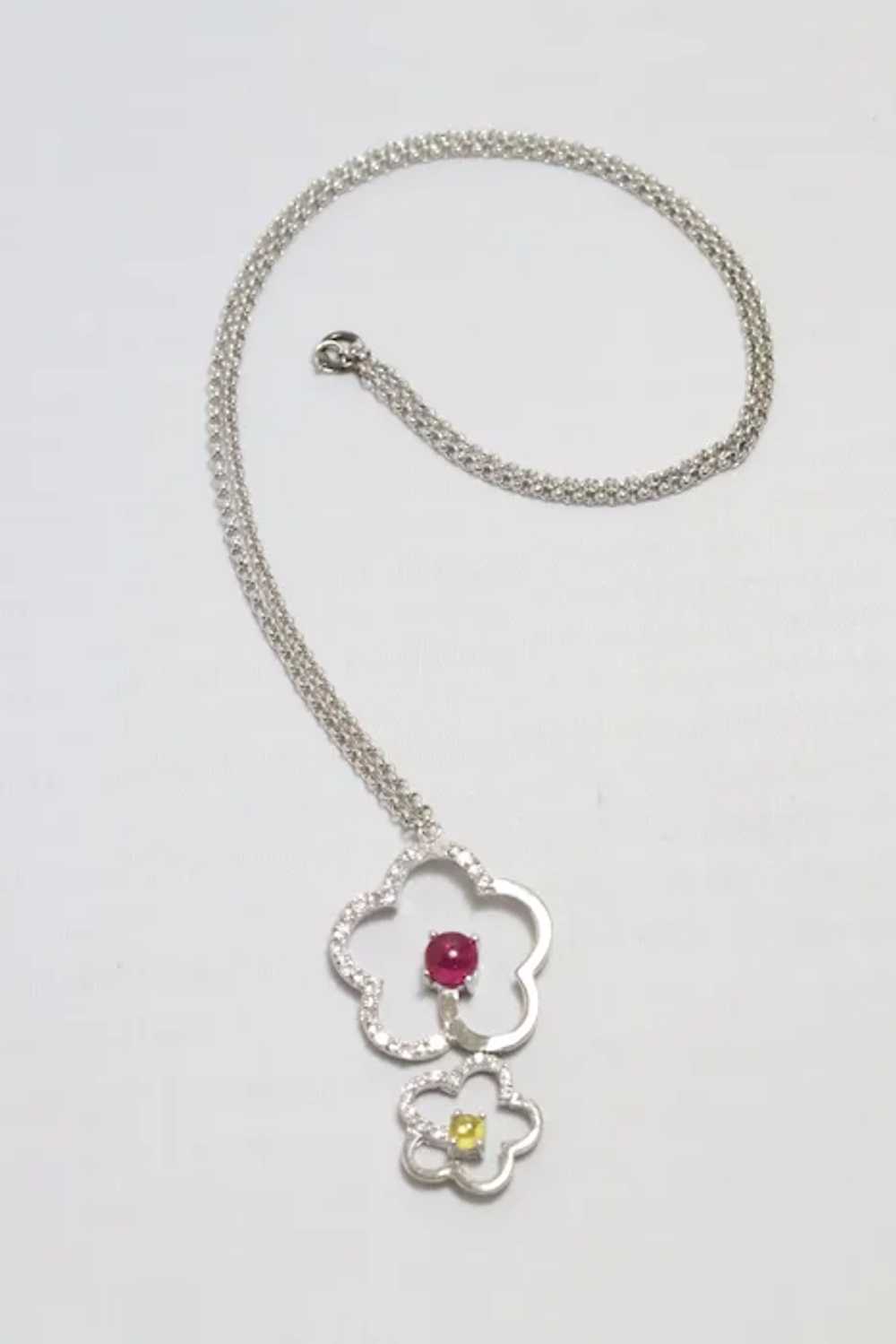 Sterling Silver Double Flower Necklace - image 3