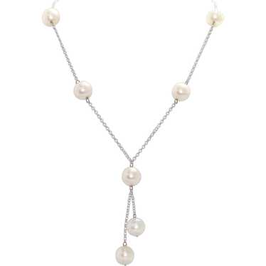 14K White Gold Dangling Pearl Necklace