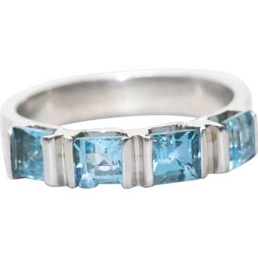 14KT White Gold Princess Cut Blue Topaz Ring