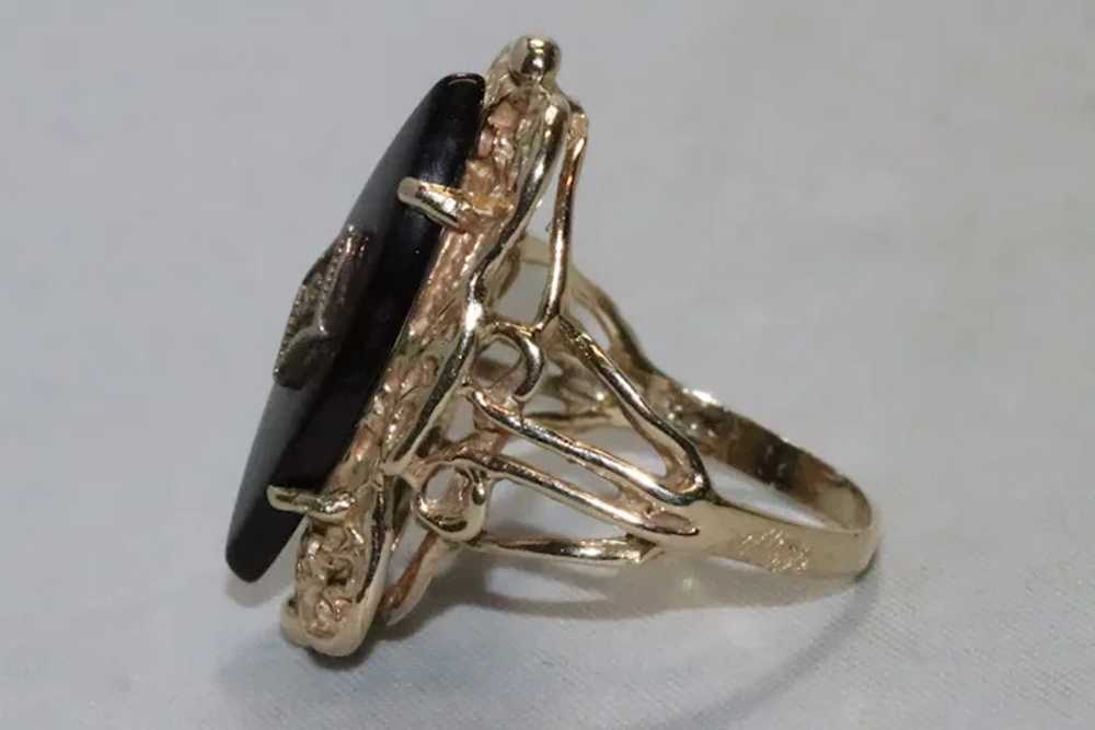 Victorian 14K Yellow Gold Diamond Onyx Ring - image 2