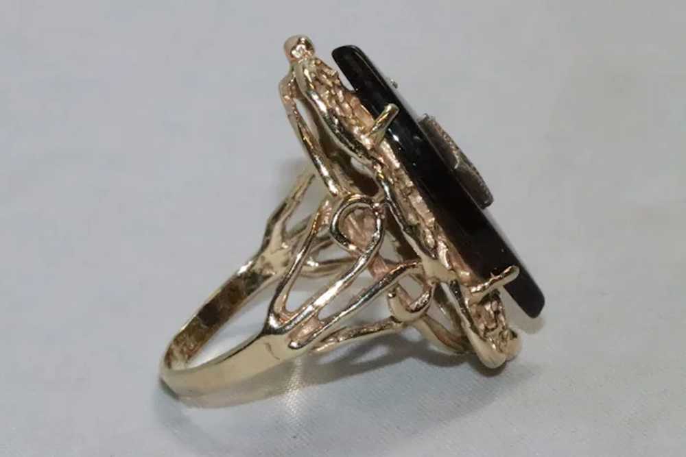 Victorian 14K Yellow Gold Diamond Onyx Ring - image 3