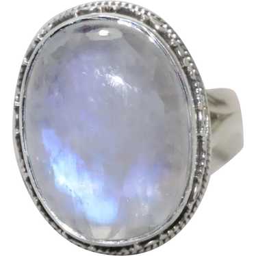 Sterling Silver Oval Bezel Set Moonstone Ring