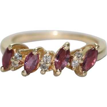 14KT Yellow Gold Diamond Marquise Ruby Ring