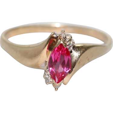 14KT Yellow Gold Ruby .04 CT Diamond Ring