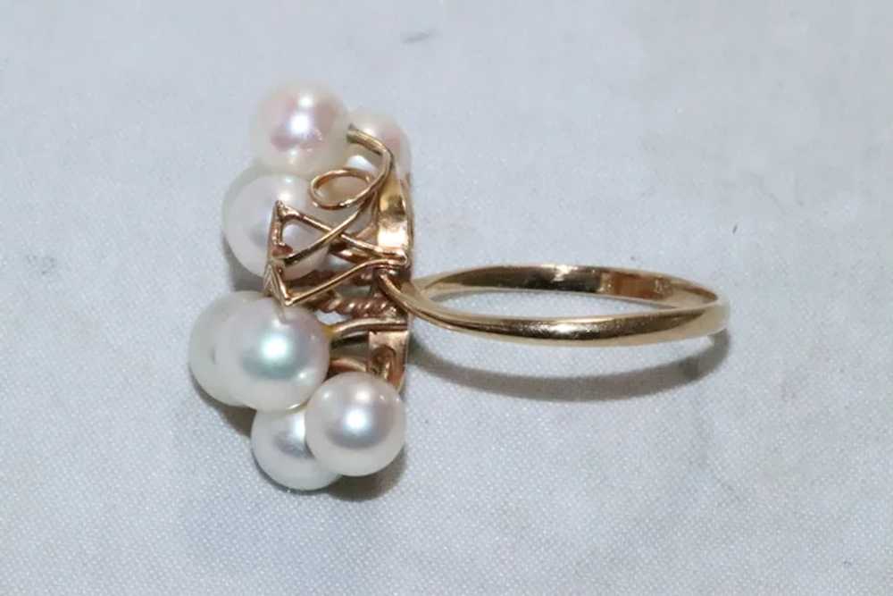 14 KT Yellow Gold Pearls Ring - image 2