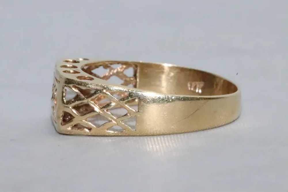 14 KT Yellow Gold Diamond Cut Filigree Ring - image 2