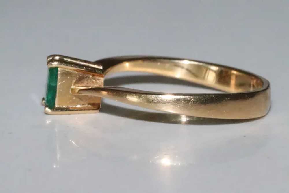 18K Yellow Gold .75 CT Princess Cut Emerald Ring - image 3