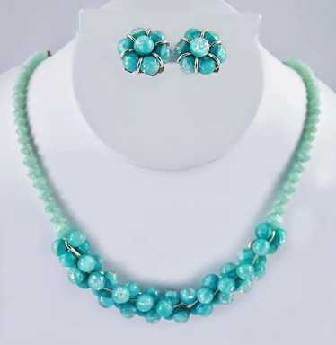 Art Glass Aqua Demi-Parure W. Germany Silver-tone 