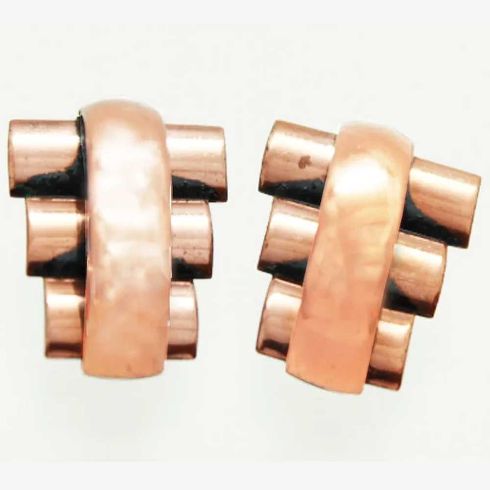 Renoir Copper Mid-Century Modern Clip Earrings c1… - image 3