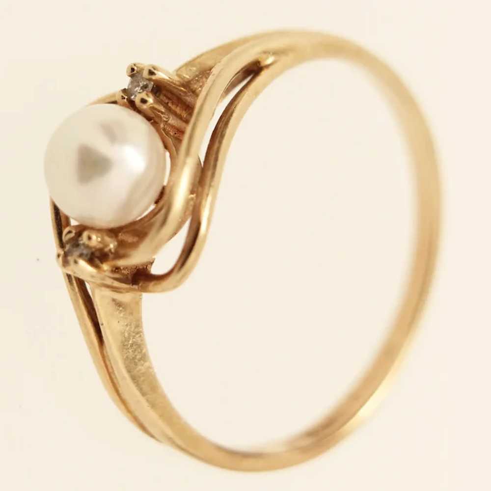 10K Cultured Pearl Diamond YG Ring c 1960 -1970 - image 2