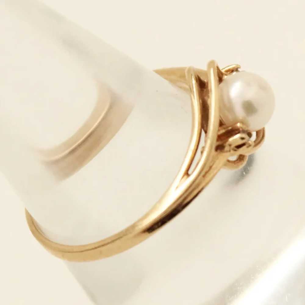 10K Cultured Pearl Diamond YG Ring c 1960 -1970 - image 4