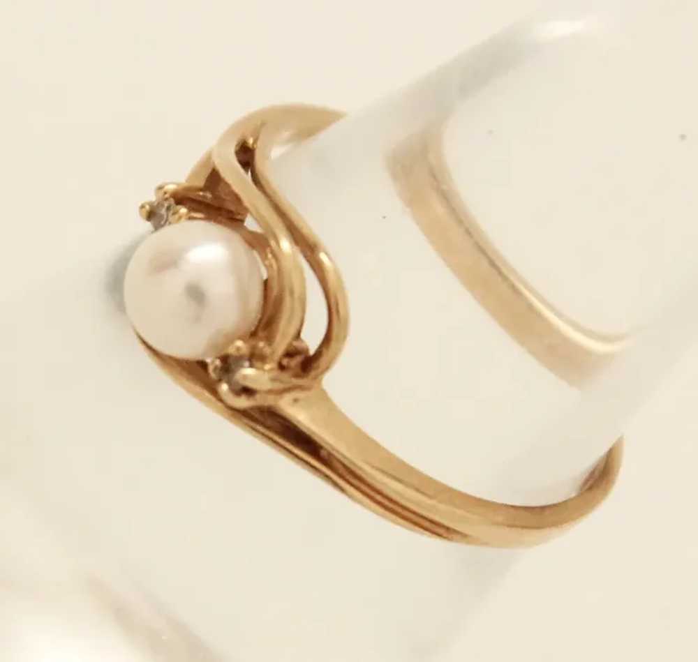 10K Cultured Pearl Diamond YG Ring c 1960 -1970 - image 5
