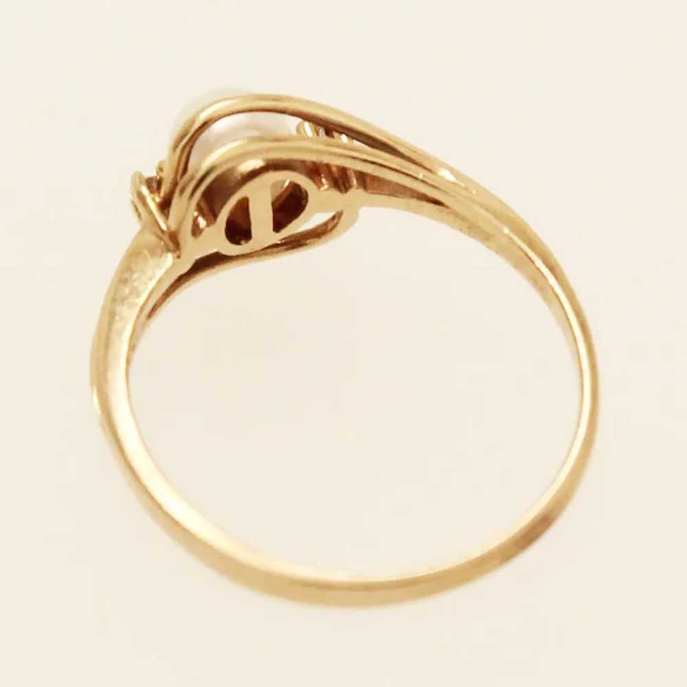 10K Cultured Pearl Diamond YG Ring c 1960 -1970 - image 6