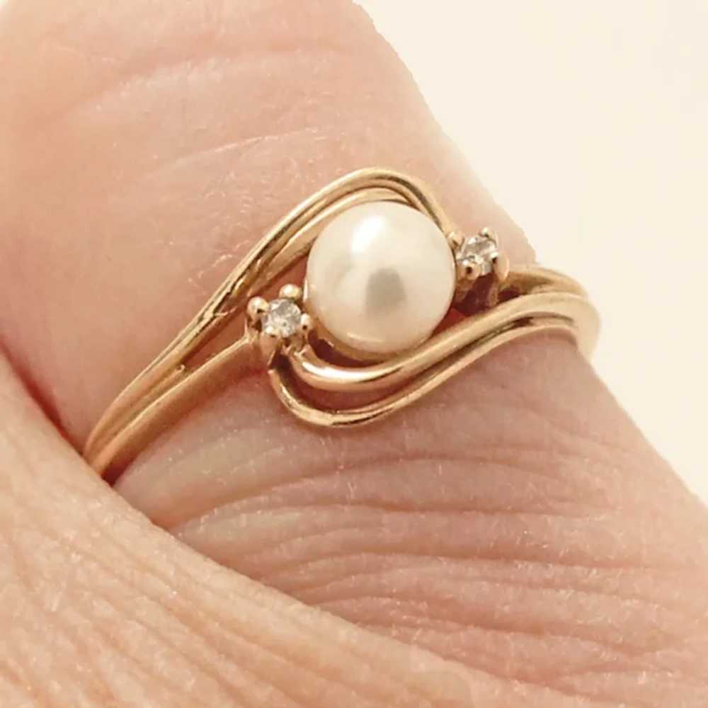 10K Cultured Pearl Diamond YG Ring c 1960 -1970 - image 7