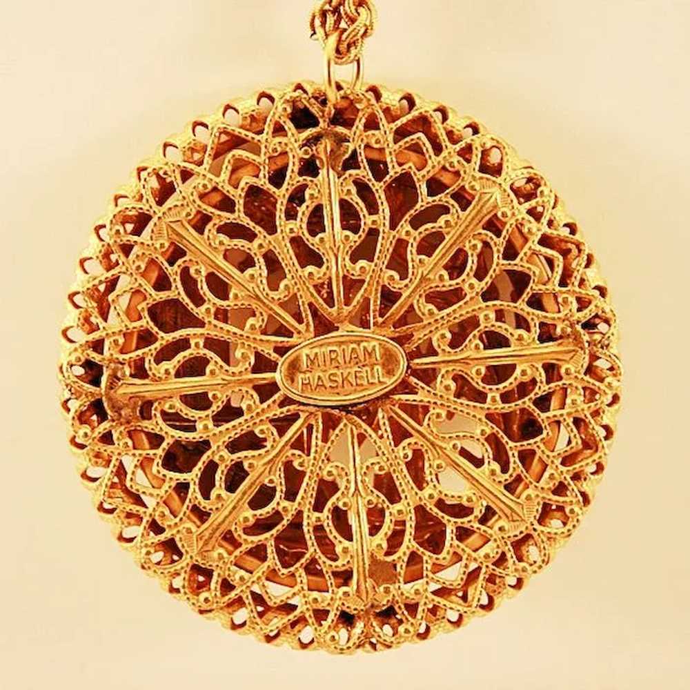 Dramatic Miriam Haskell Gold-Tone Pendant with Or… - image 2