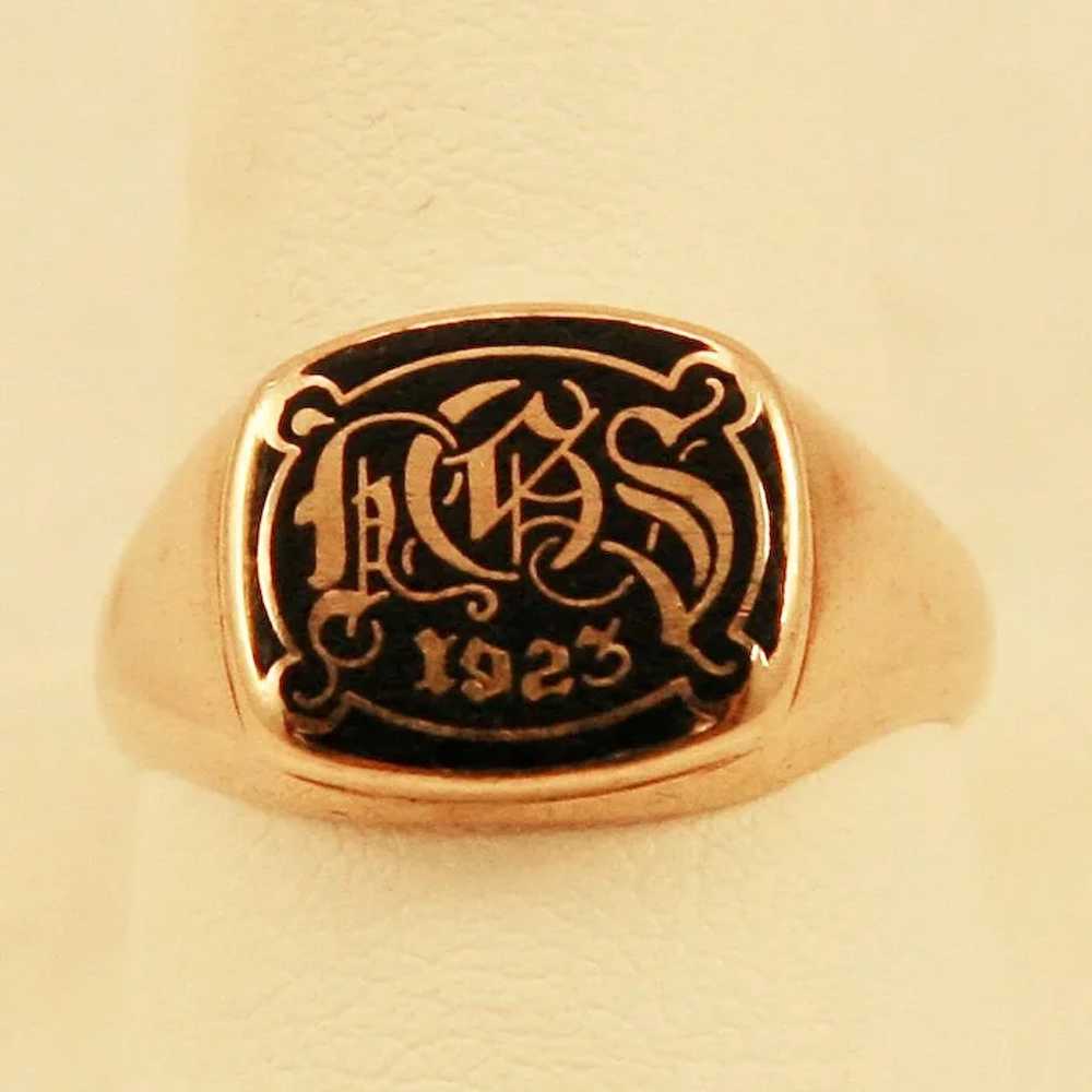 ca 1923 10k Gold Art Deco Class Signet Ring - image 5