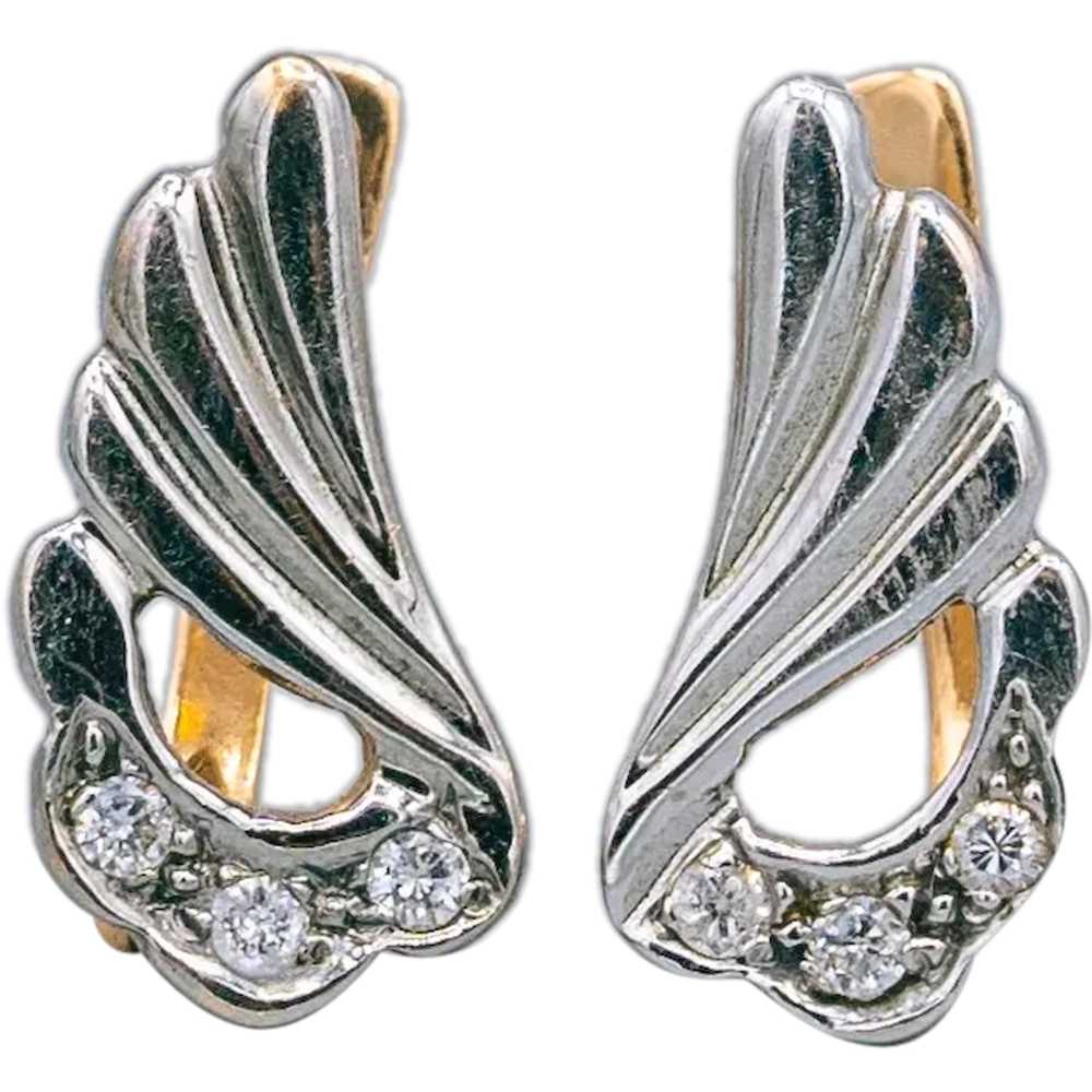 Elegant 14K White and Rose Gold Diamond Earrings - image 1