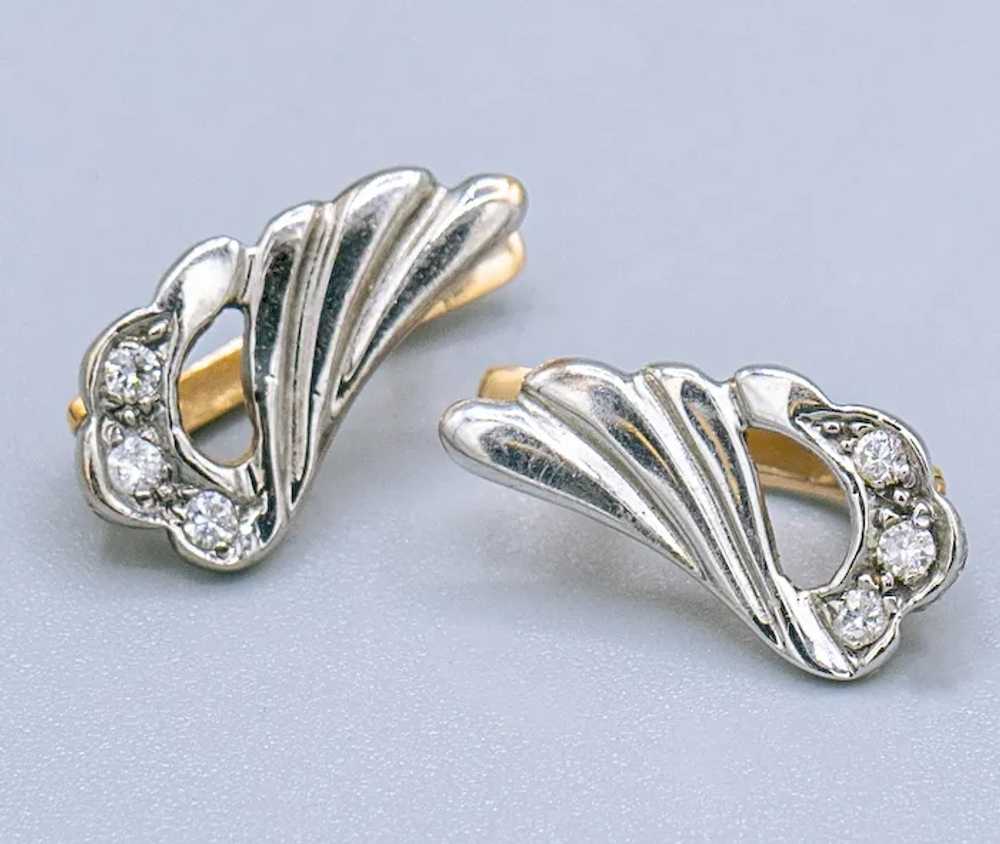 Elegant 14K White and Rose Gold Diamond Earrings - image 3