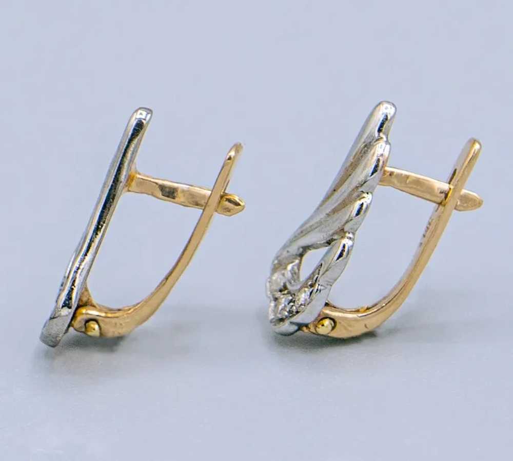 Elegant 14K White and Rose Gold Diamond Earrings - image 5