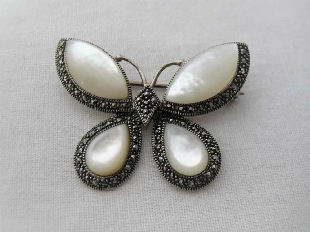 Vintage Sterling Silver Marcasite Mother Of pearl… - image 2