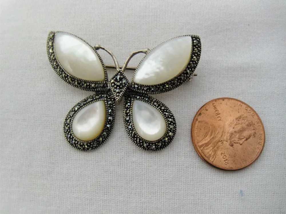 Vintage Sterling Silver Marcasite Mother Of pearl… - image 4