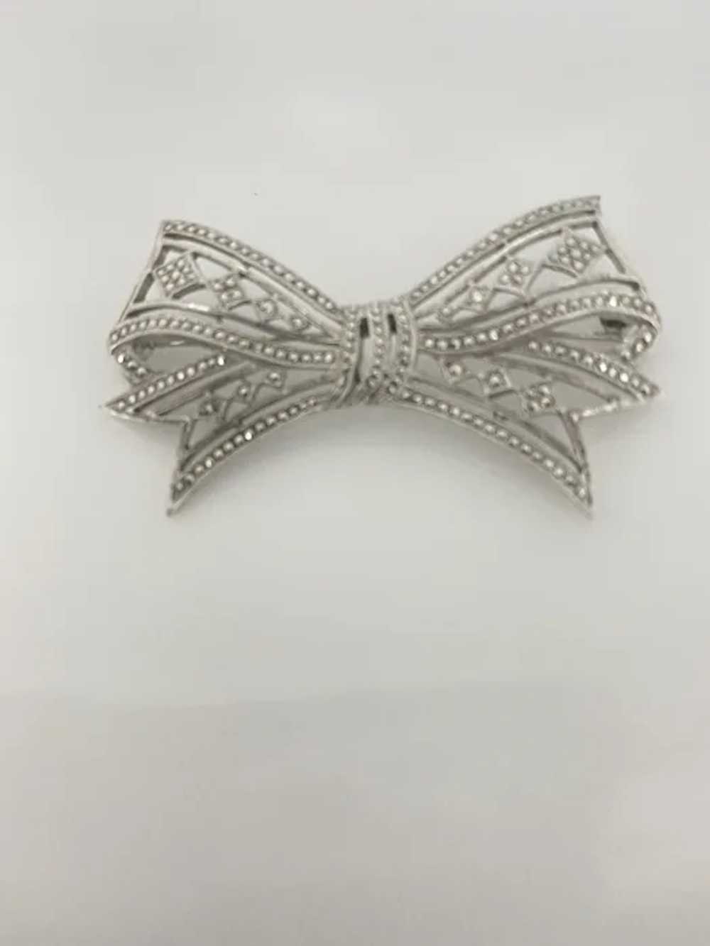 Art Deco Vintage Sterling Marcasite Bow tie Brooc… - image 2