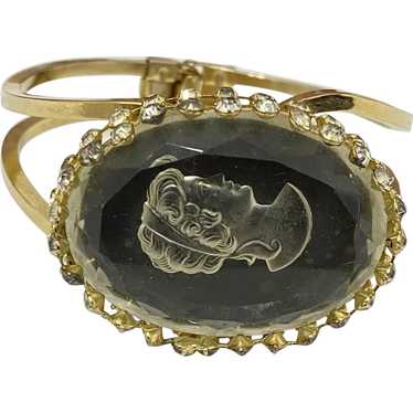 Vintage 1950’s Reverse Carved Glass Cameo Bangle … - image 1